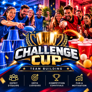 Animation Challenge Cup avec jeux de gobelets et balles de ping-pong en équipe