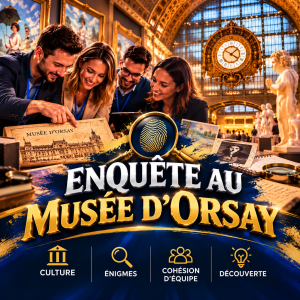 Participants à une enquête interactive en équipe au Musée d'Orsay à Paris